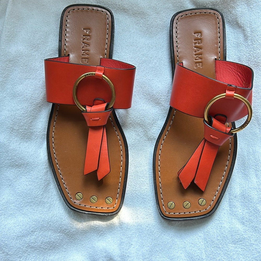Orange Frame Tassel Sandals